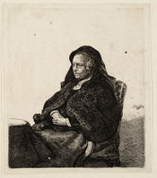 KG 03933
<br/>
Portret Rembrandts moeder aan een tafel
<br/>
<em>anoniem NL (17de eeuw)</em>